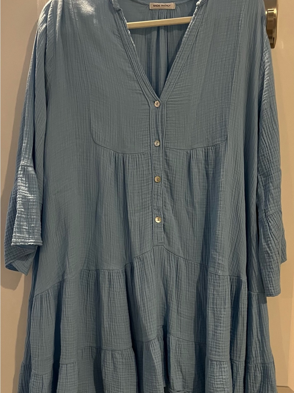 Mateo New York Powder Blue Tiered Button-Front Tunic